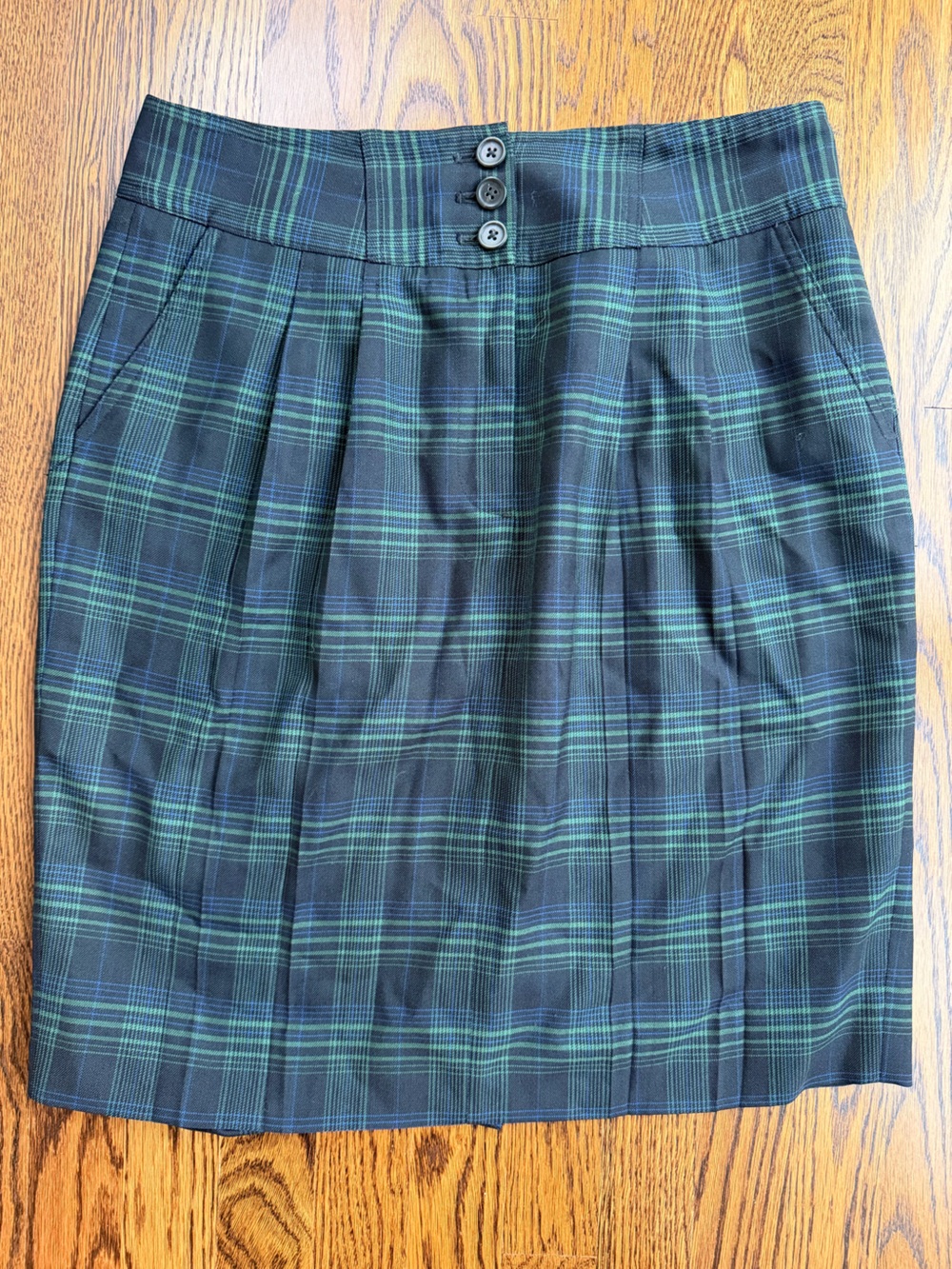 J. Crew Wool Blend Preppy Office Casual Green and Blue Plaid Skirt